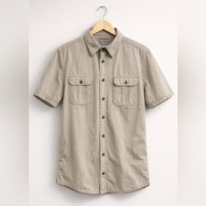 Croft & Barrow Button Up Shirt Mens L Beige Short Sleeve 100% Cotton Casual